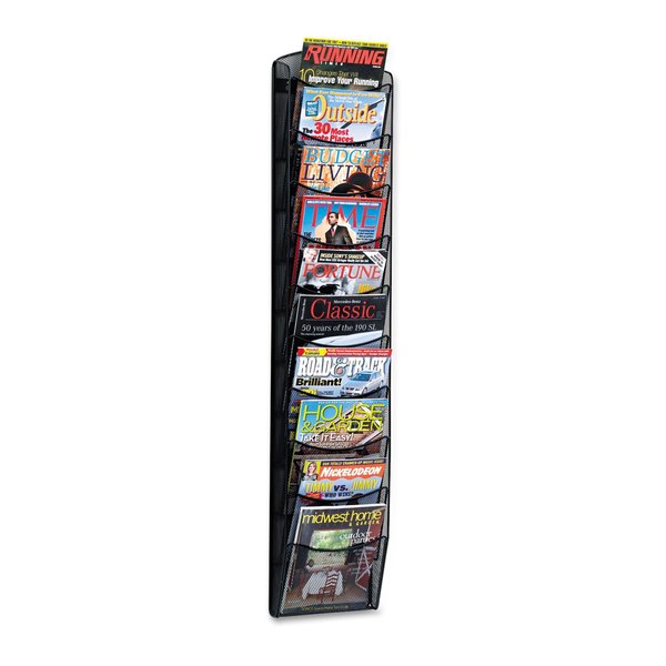 Safco Onyx Mesh Literature Rack, 10 Compartment, 10.25w x 3.5d x 50.75h, Blk 5579BL